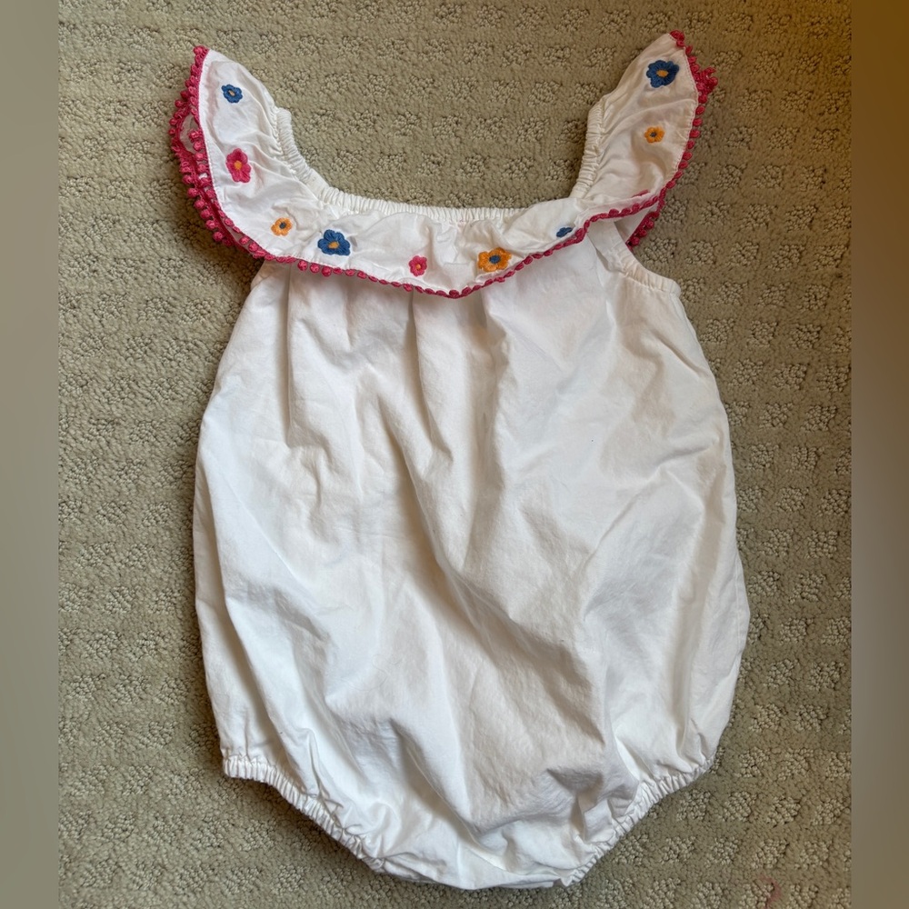 Bisby White Ruffled Kids One Piece with Floral Accents - Picture 3 of 3